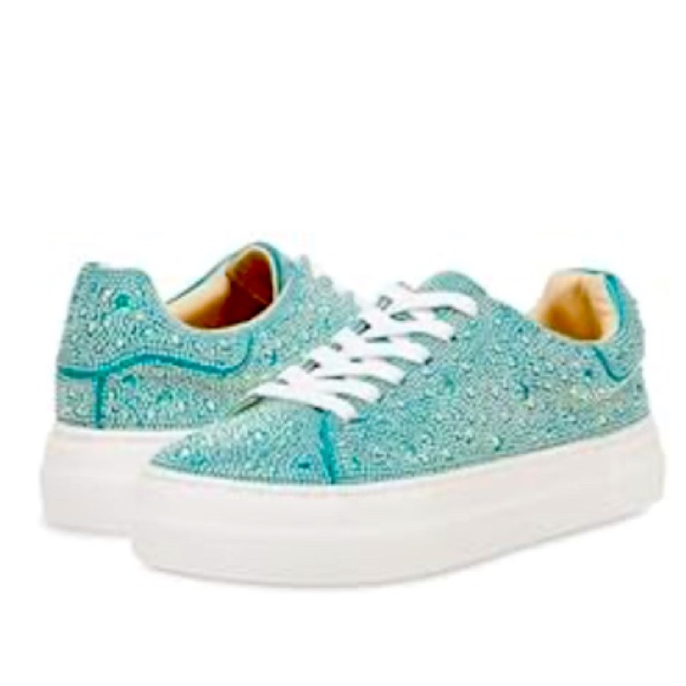 Light Turquoise Betsey Johnson Sidney Rhinestone Sneakers Size 7.5